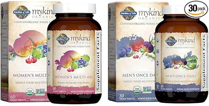 Garden of Life Organics Vitamins for Women 40+ - 60 Tablets & Organics Multivitamin for Men - Men's Once Daily Whole Food Vitamin Supplement Tablets, Vegan, 30 Count