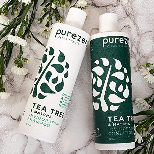 Purezero Tea Tree & Matcha Shampoo and Conditioner Set - Nourishing & Invigorating Scalp Treatment - Zero Sulfates, Parabens, Dyes Vegan and Cruely Free (12 Fl Oz (Pack of 2))