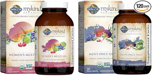 Garden of Life Organics Vitamins for Women 40 Plus - 120 Tablets & Organics Multivitamin for Men - Men's Once Daily Whole Food Vitamin Supplement Tablets, Vegan, 30 Count