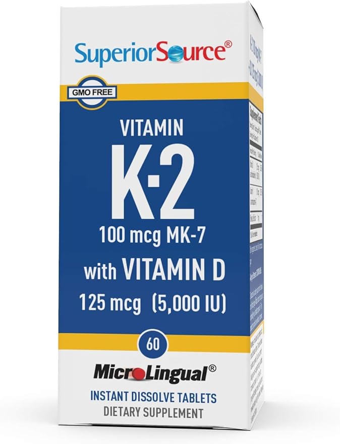 Superior Source Vitamin K-2 100 mcg with Vitamin D3 125 mcg - Bone Strength Support Supplement - Aids Healthy Joints - 60 Sublingual Dissolving Tablets