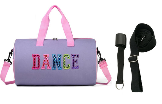 Dance Duffle Bag for Girls, Kids Toy Storage Bag,Weekend Bag,Overnight Bag,Gymnastics bag 17"Lx9"Wx9"H (Light purple set-Set-stretch band)