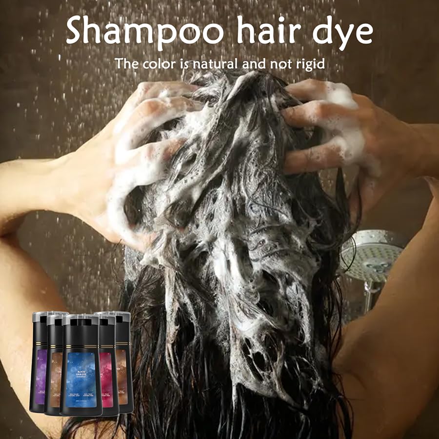 Hair Dye Shampoo, Hair Care Dye, Natural Hair Color Shampoo for Gray Hair Coverage (Black)