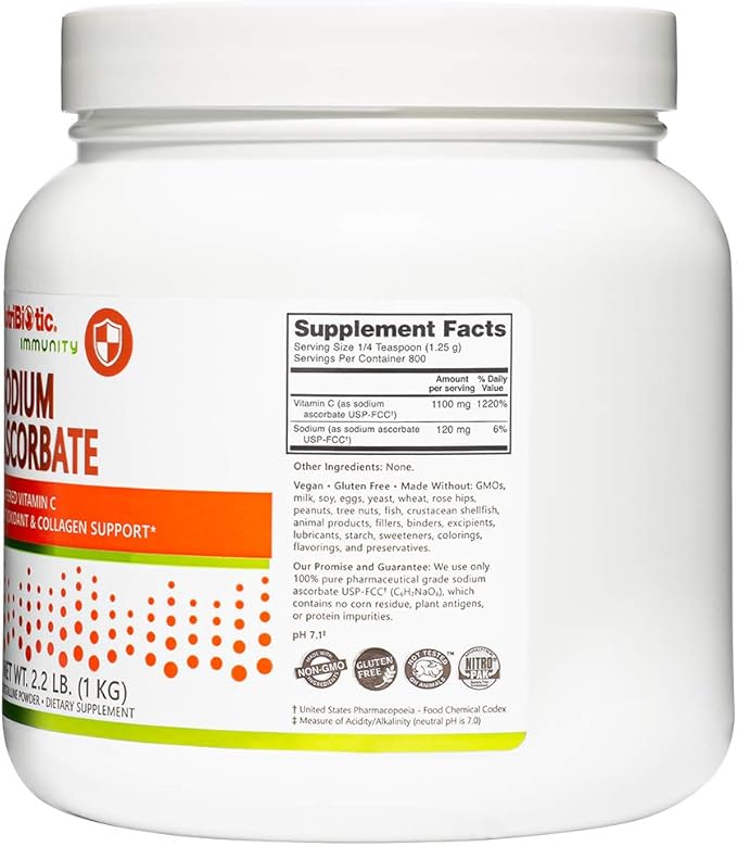 NutriBiotic - Sodium Ascorbate Buffered Vitamin C Powder, 2.2 Lb | Vegan, Non-Acidic & Easier on Digestion Than Ascorbic Acid | Essential Immune Support & Antioxidant Supplement | Gluten & GMO Free