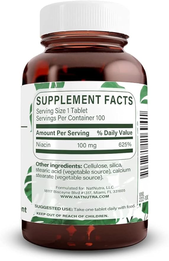 Natural Nutra Niacin Supplement for Energy, Help Maintain Body Fats, Improve Digestion, Promotes Skin Health, Boost Energy and Brain Function, Non-GMO, Gluten-Free, 100 mg, 100 Tablets (Pack of 3)