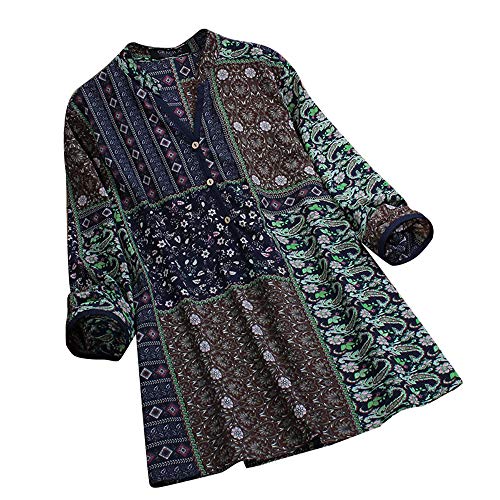 Aniywn Women Round Neck Lace Up Lace Patchwork Flare Pullover Top Casual Plus Size 3/4 Sleeve Floral Printed T-Shirt