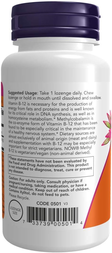 NOW Foods Methyl B-12 10000 mcg, 60 Lozenges (Pack of 2)