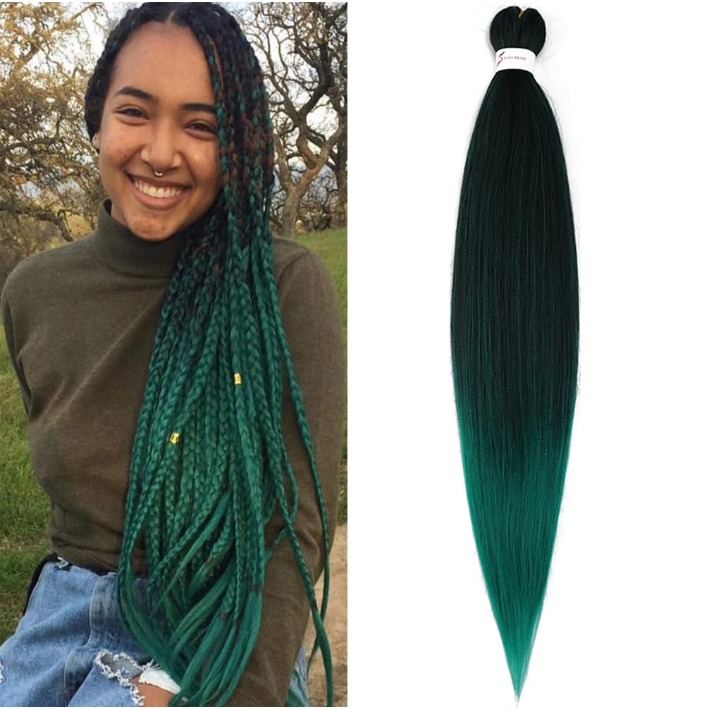 BALINGHAIR Pre Stretched Braiding Hair Ombre Green Braids Hair Extensions 26 Inch(1B/Green-1Pcs)
