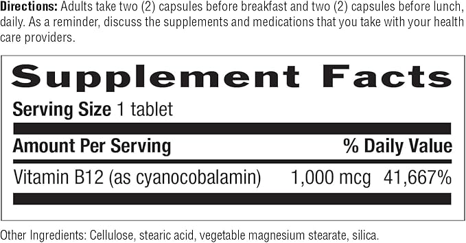 Country Life Vitamin B12 Supplement - Essential for Brain Function, Nerve Health, Red Blood Cells - Ideal for Anemia Prevention - Vegan Vitamin B, 1000 mcg - Gluten-Free, 60 Tablets