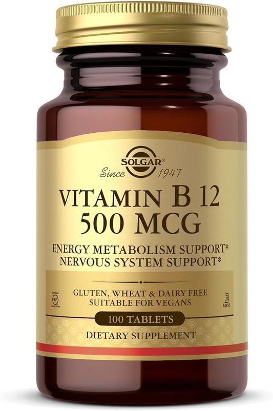 Solgar Vitamin B12 500 mcg - 100 Tablets - Vegan, Gluten Free, Dairy Free, Kosher - 100 Servings