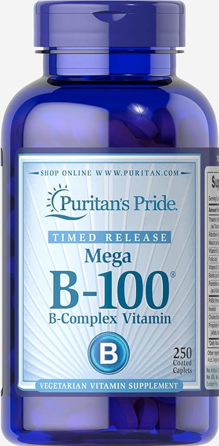 Puritan's Pride -100 Complex Timed Release Supports Energy Metabolism, Caplets, Vitamin B, 250 Count