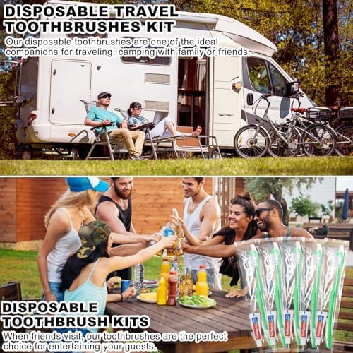 Disposable Toothbrushes with Toothpaste and Floss,50Pcs Green Single Use Individually Wrapped Disposable Travel Toothbrushes and Dental Floss Kit Bulk for Homeless,Airbnb,Hotel,Dentist