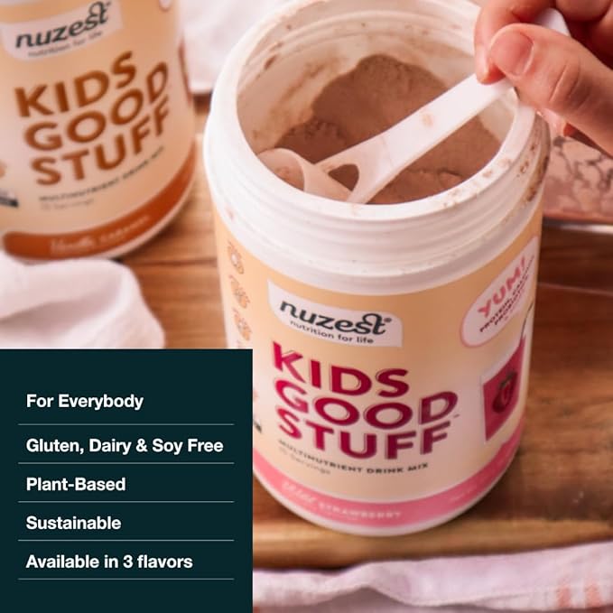 Nuzest - Kids Good Stuff - Vegan Smoothie Mix - Wild Strawberry - Multivitamin Nutritional Supplement Protein Shake - Dairy Free - Supporting Growth and Development - 0.5 Oz (1 Serving)