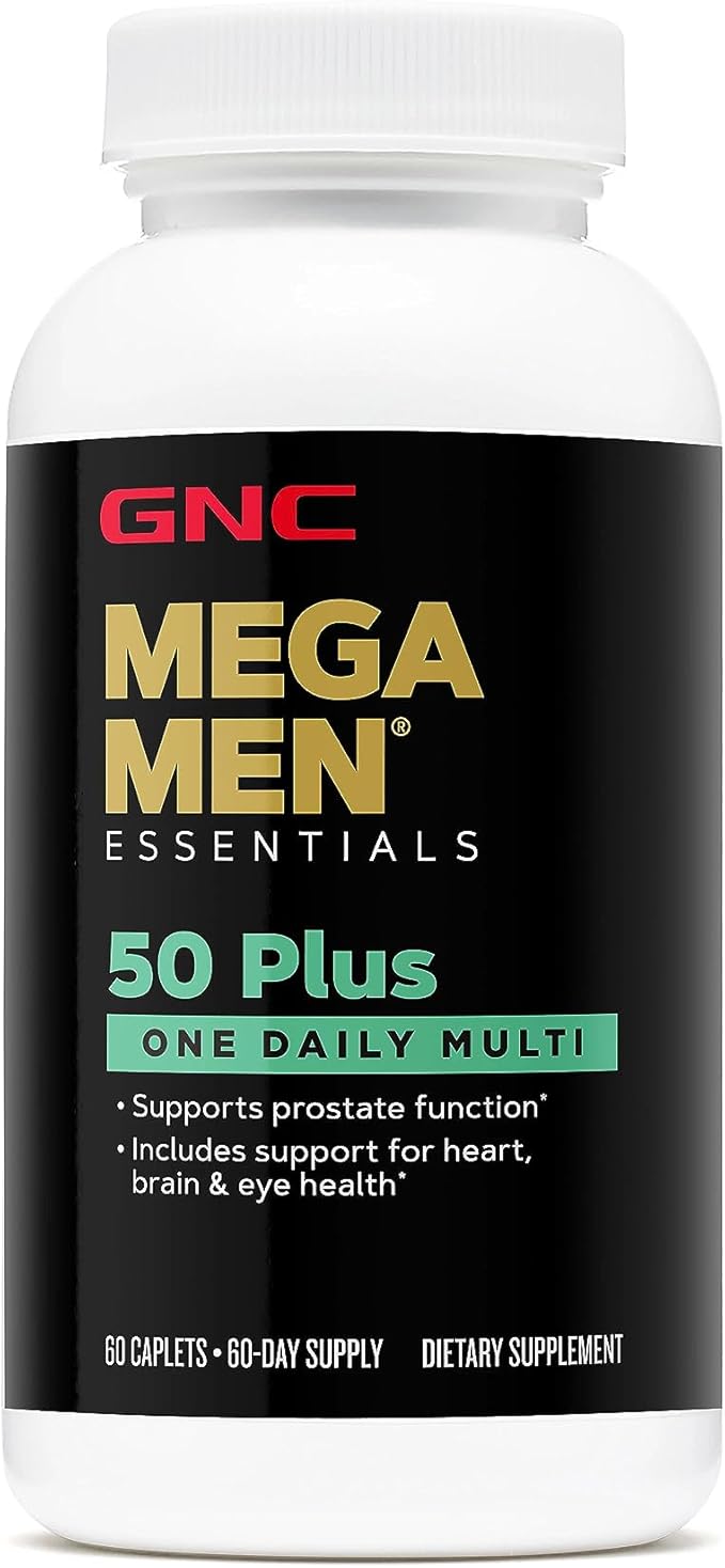 GNC Mega Men 50 Plus One Daily Multivitamin | Supports Prostate Function | Includes Support for Heart, Brain, & Eye Health | 60 Count