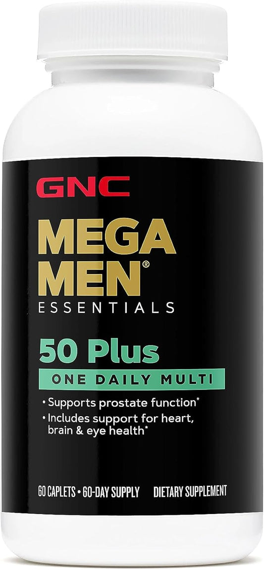 GNC Mega Men 50 Plus One Daily Multivitamin | Supports Prostate Function | Includes Support for Heart, Brain, & Eye Health | 60 Count