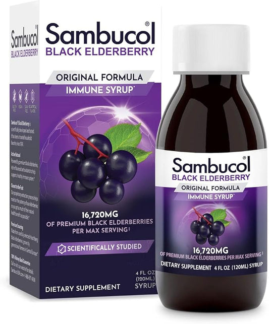 Sambucol Black Elderberry Syrup - Sambucus Elderberry Syrup, Black Elderberry Liquid, Immune Support, Elderberry Syrup for Kids and Adults, High Antioxidants, Gluten Free - Original Formula, 4 Fl Oz