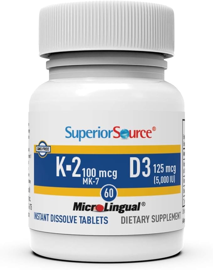 Superior Source Vitamin K-2 100 mcg with Vitamin D3 125 mcg - Bone Strength Support Supplement - Aids Healthy Joints - 60 Sublingual Dissolving Tablets