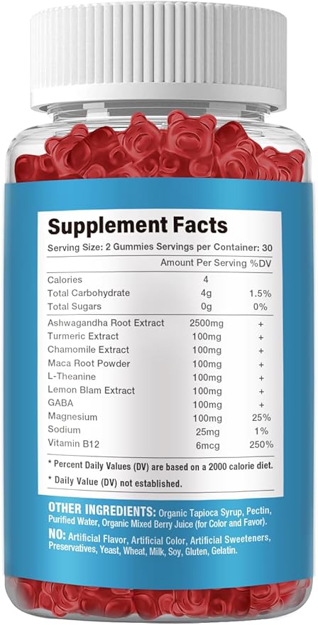 Ashwagandha Gummies for Women & Men - Stress Relief, Immune Support & Increased Energy - Sugar Free, Vegan - Organic Ashwagandha Root Supplements Gummy- Natural Strawberry Flavor (60 Count)