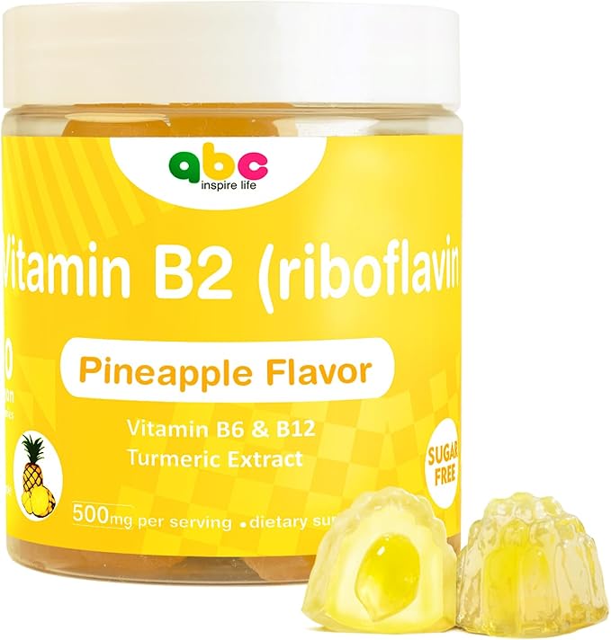 Vitamin B2 Gummies Riboflavin 400mg for Wen & Kids b2 Vitamins Chewable Gummies for Adults Supplement with B Complex Nervous System Support,Vegan,Sugar-Free,Pineapple Flavor, 60 Count