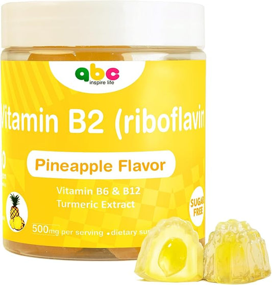 Vitamin B2 Gummies Riboflavin 400mg for Wen & Kids b2 Vitamins Chewable Gummies for Adults Supplement with B Complex Nervous System Support,Vegan,Sugar-Free,Pineapple Flavor, 60 Count