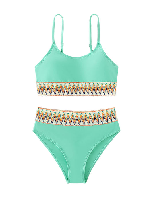 Milumia Girl 2 Piece Boho Bikini Sets Spaghetti Strap Swimsuit Bathing Suit Mint Green 8-9 Years