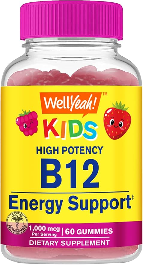 Vitamin B12 Gummies for Kids - Boost Energy, Improve Brain Function, and Strengthen Immune System - Non-GMO, Gluten-Free - Great Tasting Berry Flavor - Easy to Chew - 60 Gummies