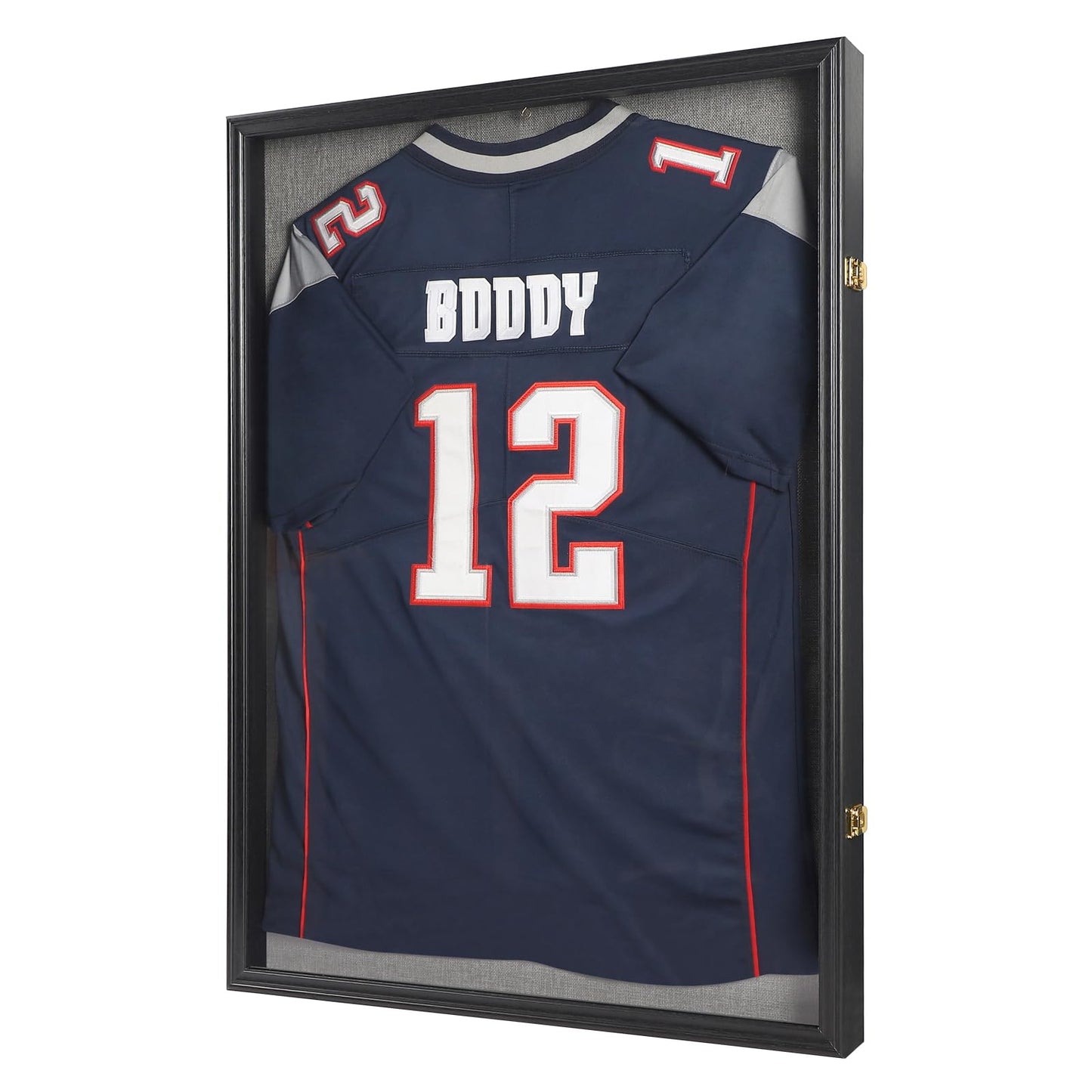 IHEIPYE Large Jersey Frame Display Case Lockable, Sport Jersey Shadow Box with 98% UV Protection Acrylic and Hanger for Baseball Basketball Football Soccer Hockey Sport Shirt and Uniform, Linen Black