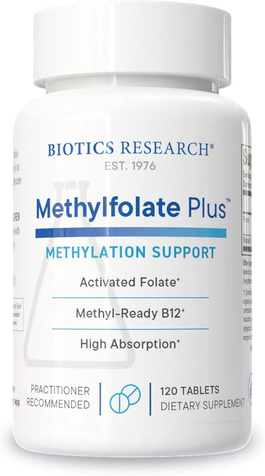 Biotics Research METHYLFOLATE Plus™ Methylfolate, Bioactive Folate + B12, Supports Cardiovascular Health, Fetal Development, Nerve Health, Methylation Support, Homocysteine Levels. 120 Tablets