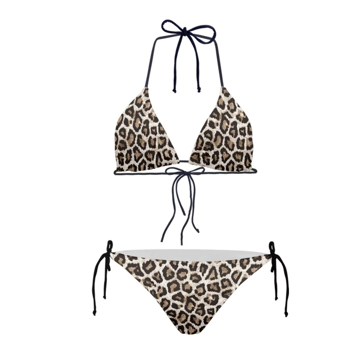 Annejudy Cheetah Print Women Two Piece Bikini Swimsuit Leopard Sexy Bathing Suits Halter Triangle Tops String Bikini Sets Quick Drying Beachwear