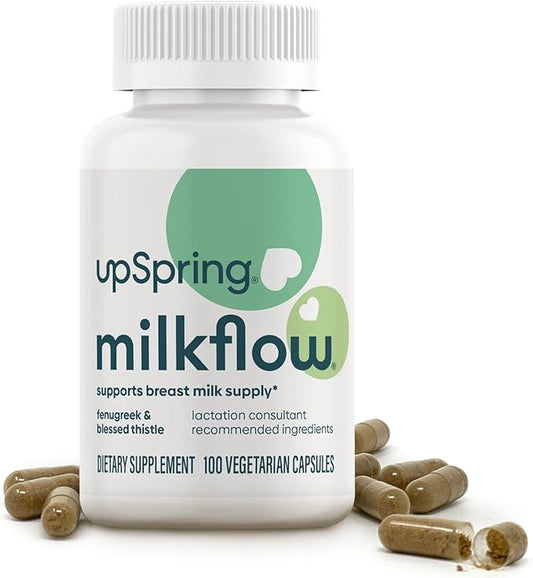 UpSpring Milkflow Lactation Supplement Capsules for Milk Supply Increase, Breastfeeding Supplements Capsules with Fenugreek & Blessed Thistle, Non-GMO, Lactation Support 100 Vegan Capsules