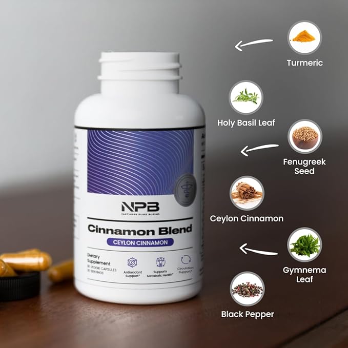 Nature's Pure Blend Ceylon Cinnamon Capsules with Turmeric Curcumin Supplement – Cinnamon Extract for Cell Support – Organic Turmeric Supplement, Herbal Support for Women & Men (2,225mg, 90 Caps)