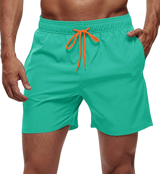 Men's Beach Shorts Lightweight Running Water Sports Shorts with Pockets Green
