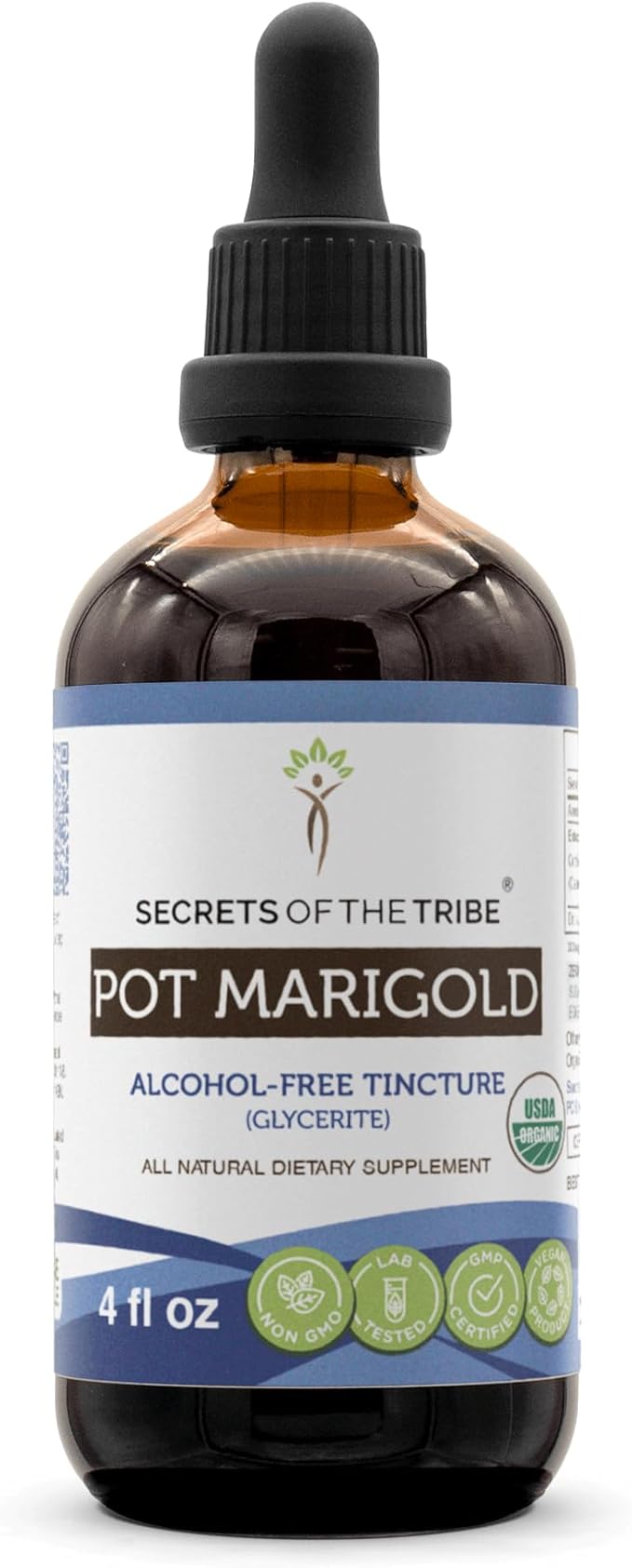 Secrets of the Tribe Pot Marigold USDA Organic | Alcohol-Free Extract, High-Potency Herbal Drops | Made from 100% Certified Organic Pot Marigold (Calendula, Calendula Officinalis) Dried Flower (4 oz)