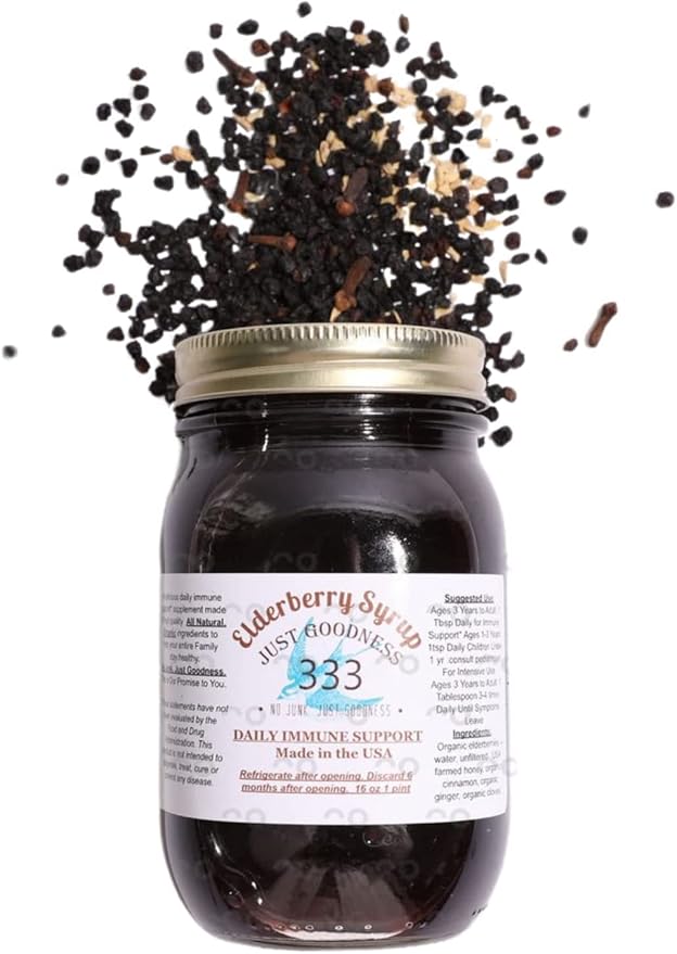 All Natural Elderberry Syrup (16 fl oz) for Adults and Kids, Daily Immune Support Herbal Supplement with Antioxidants, Organic Sambucus Elderberry