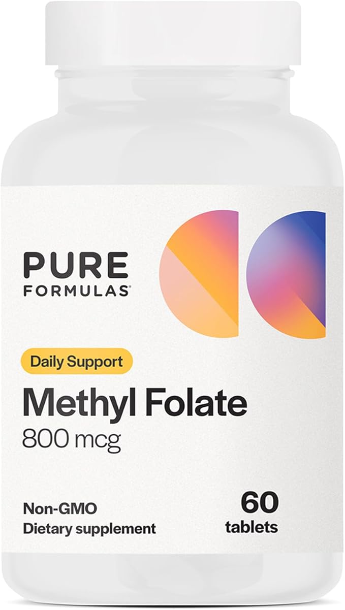 PureFormulas Methylfolate 800 mcg, Active B-9 Folate for Cardiovascular & Nerve Health, 5-mthf, Methyl Folate Supplement, Methylated Vitamins, Methylfolate Supplement for Women & Men 60 Tablets