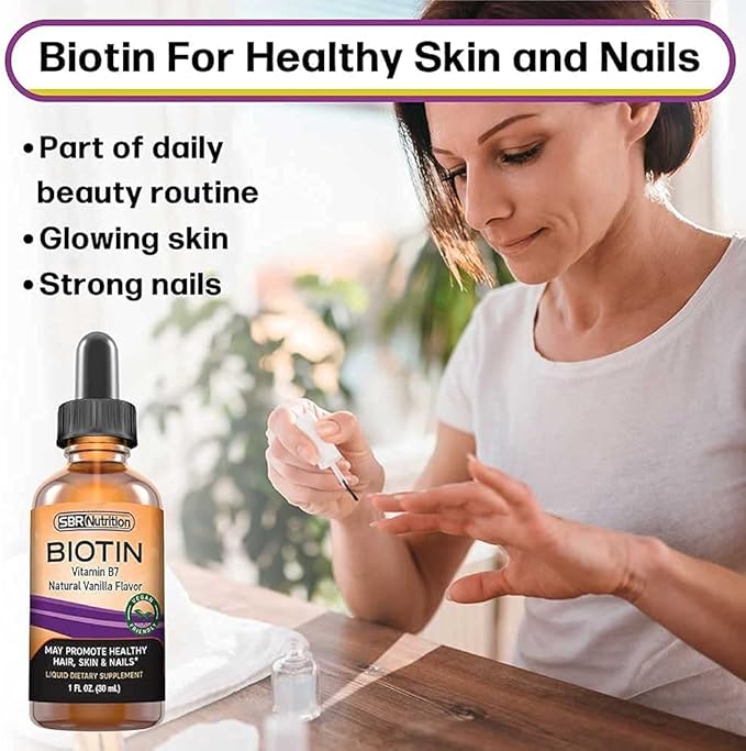 SBR Nutrition Biotin Liquid Drops, 5000mcg per Serving (60) 1.0Fl.oz (30ml) Vanilla