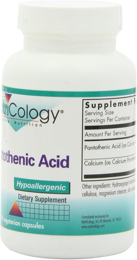 Nutricology Pantothenic Acid - Vitamin B5 for Men & Women, Calcium, 500mg Supplement, Pure, Organic, Vegetarian Capsules - 90 Count