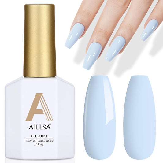 AILLSA Pastel Blue Gel Nail Polish Macaron Baby Blue Gels Polish Bright Spring Summer Colors Cotton Candy Nail Polish Gel Soak Off U V for French Manicure Salon DIY Holiday 0.5 Fl Oz GB82