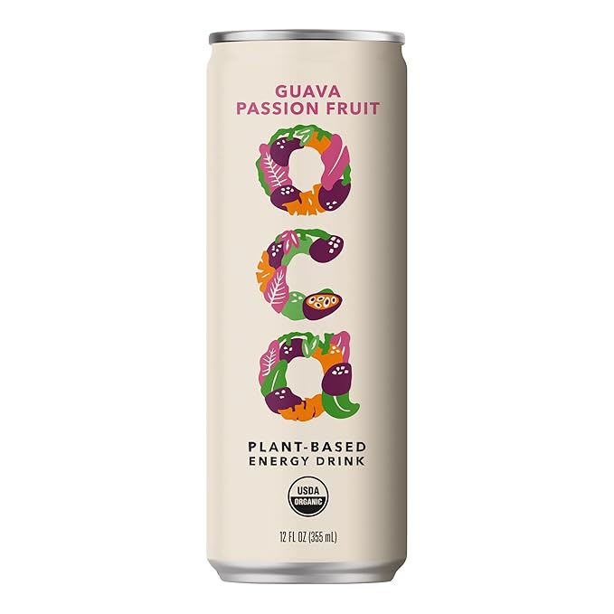 OCA - Plant Based Energy Drink - Natural Low Sugar - Organic Energy Drink & Vegan - Guava Passion Fruit - 60 cal. can - 12 Pack