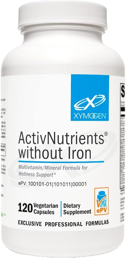 XYMOGEN ActivNutrients Without Iron - Multivitamin Multimineral for Wellness, Immune, Energy and Mood Support - Chelated Minerals + Active B Vitamins with Folate (120 Capsules)
