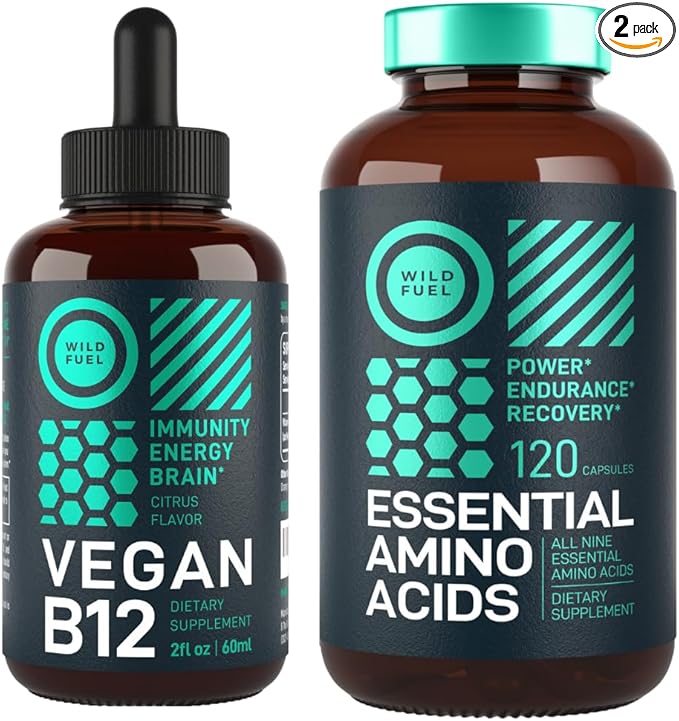 WILD FUEL Essential Amino Acid Supplement and Vegan Vitamin B12 Liquid Energy Bundle