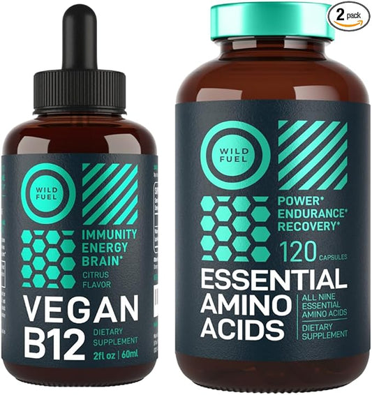 WILD FUEL Essential Amino Acid Supplement and Vegan Vitamin B12 Liquid Energy Bundle