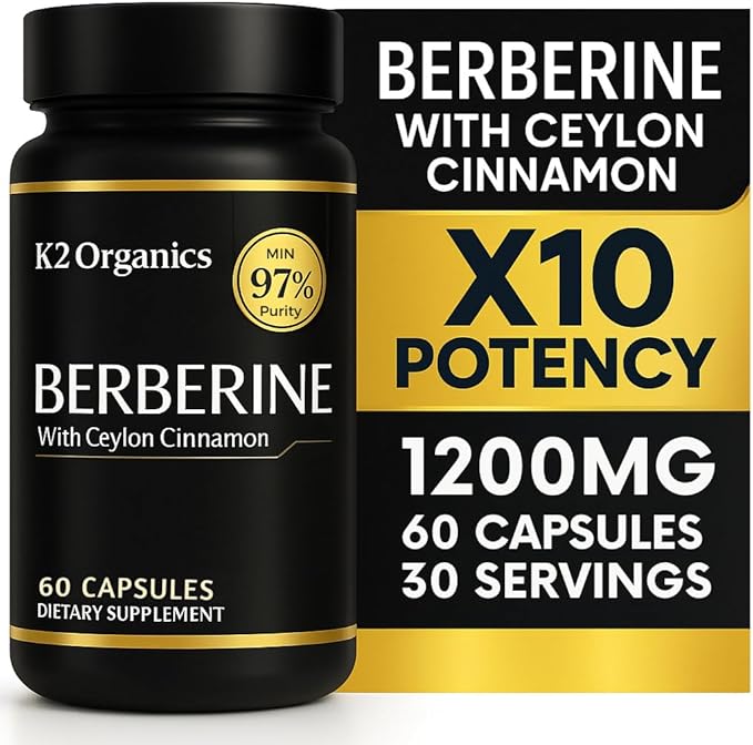 Berberine with Ceylon Cinnamon 1200mg (60 Capsules) – 97% Purity- Non-GMO, Gluten-Free, Lab-Tested Vegan Berberine Supplement – 30 Servings