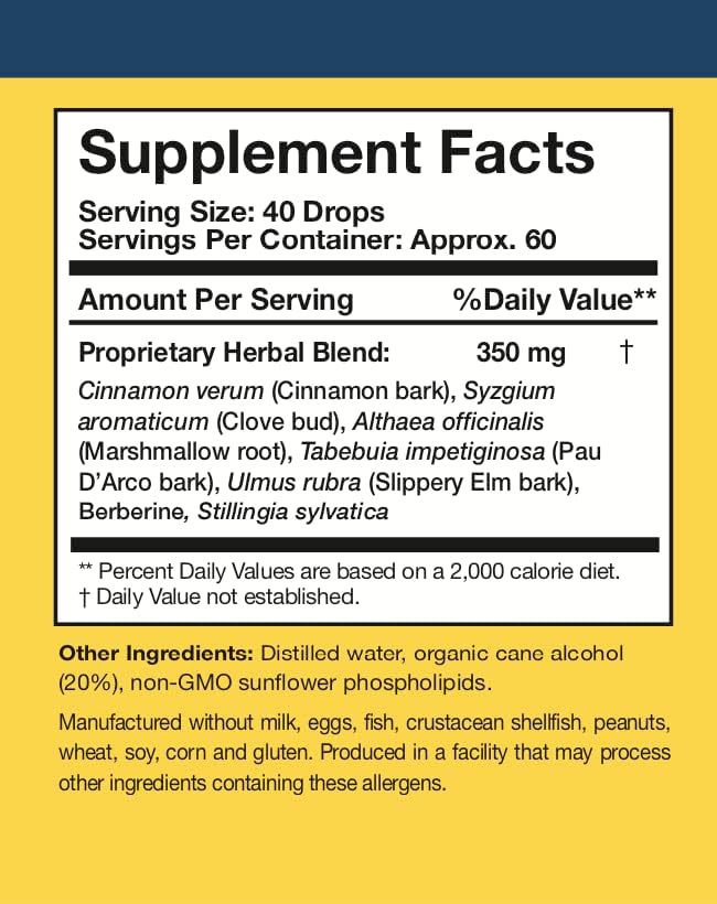 Researched Nutritionals Elim-A-Cand - Candida Support - Microbial & Gut Health Supplements with Berberine, Slippery Elm, Cinnamon Bark, PAU D'Arco & Marshmallow Root - Herbal Detox Tincture (4 Fl Oz)