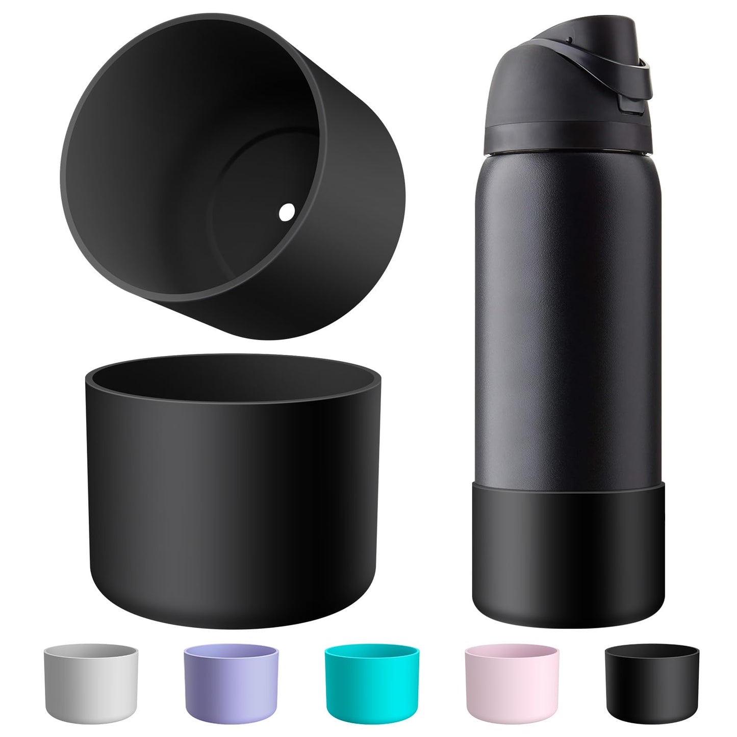 Comheral 2PCS Silicone Water Bottle Boot for Owala 40oz, Anti-Slip Protective Sleeve Bottom Bumper for FreeSip, Twist, and Flip Stainless Steel Bottles, Dishwasher Safe and BPA Free(Black)