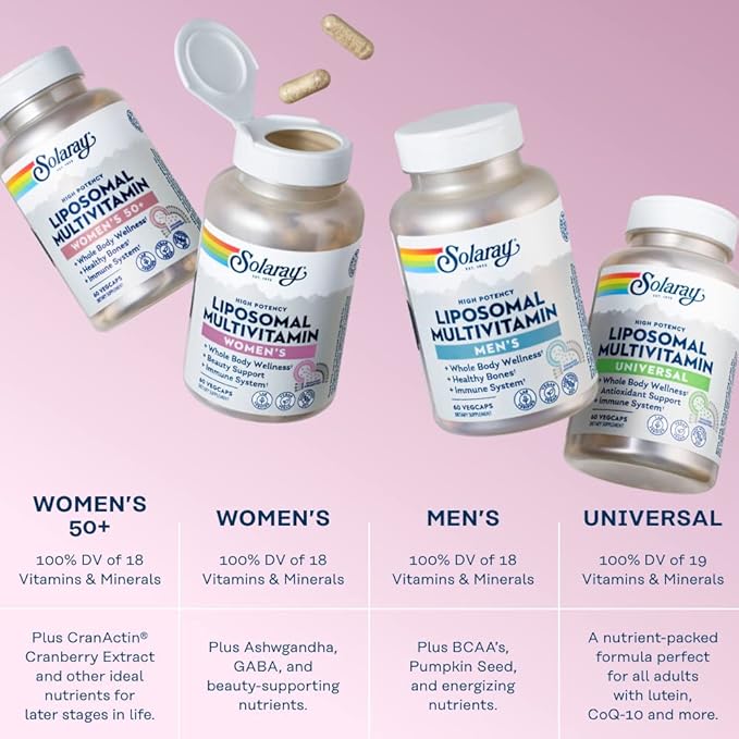 SOLARAY Liposomal Multivitamin for Women, Enhanced Absorption, High Potency w/Iron, Vitamin D, Vitamin C, B12, Biotin, CoQ10, Immune Support, Bone Health, Vegan, 60 Servings, 120 VegCaps