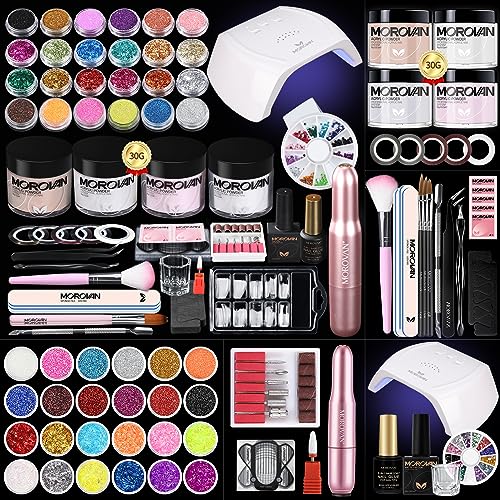 Morovan Acrylic Nail Kit with UV Lamp: Complete Beginner Starter Set with Glitter Acrylic Powder