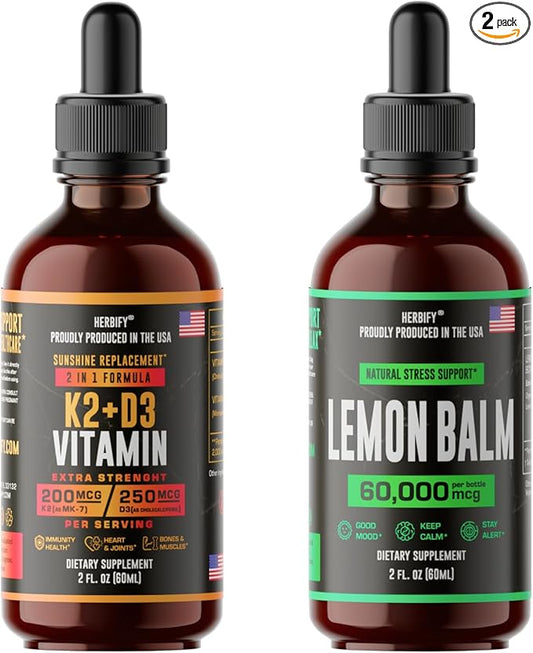 HERBIFY Bundle - K2 and D3 Drops & Lemon Balm Tincture - Bone Strength & Mood Boost