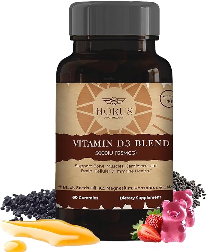 Vitamin D3 5000 IU Sugar Free Gummies with Black Seed Oil - Supports Bone, Muscle, Cardiovascular & Immune Health - Chewable Vitamin D - USA Made