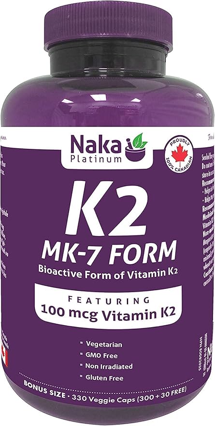 Platinum K2 (MK-7 Form) 100 mcg Super Bonus Size 330 Veggie Caps (300+30) Bioactive Form of Vitamin K2