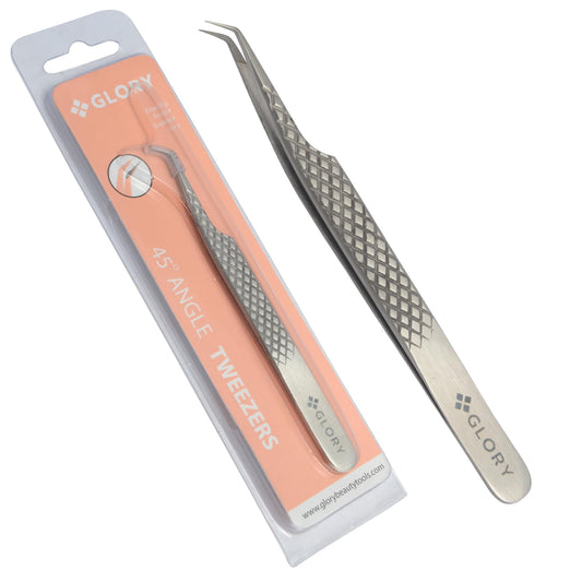 45 Degree Fiber Tips Lash Tweezers for Volume Extensions, Non-Slip Ultimate Diamond Grip Precision Lash Tweezers